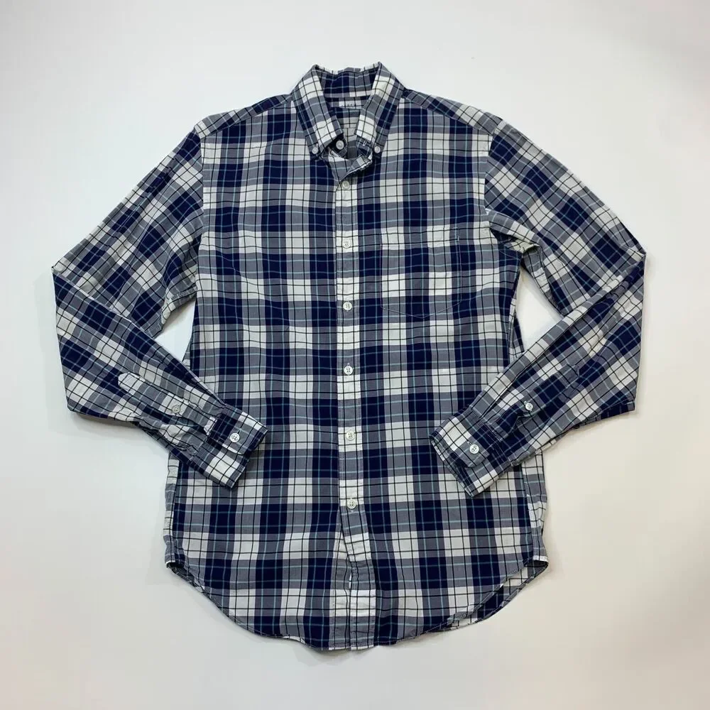 J.Crew Light Weight Shirt Mens XS Extra Small Plaid Cotton Button Up Long Sleeve